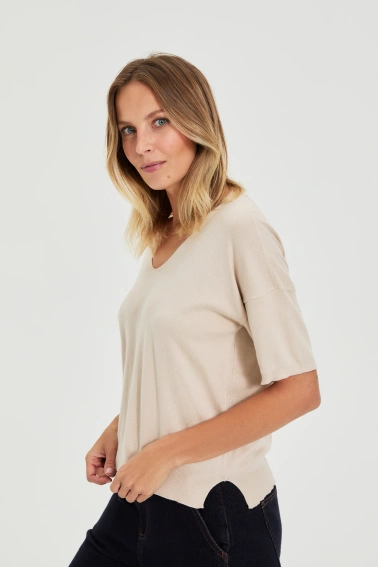 Sweter z krótkimi rękawami beżowy