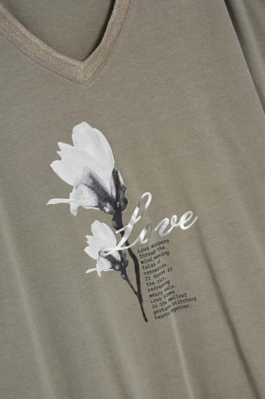 Bawełniana bluzka z nadrukiem oliwkowa