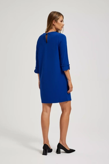 Trapezowa sukienka z rękawami 3/4 niebieska
