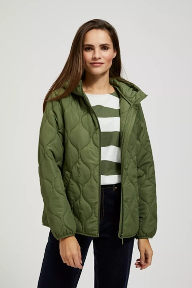 Krótka pikowana kurtka z kapturem khaki