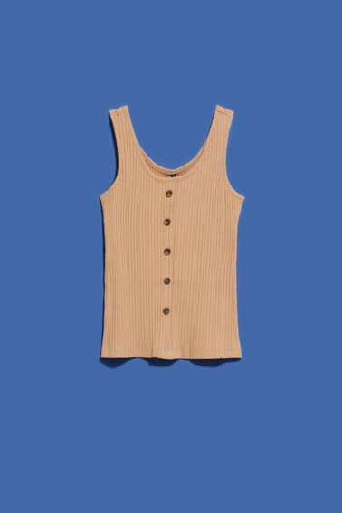 Prążkowany top z guzikami ciemnobeżowy