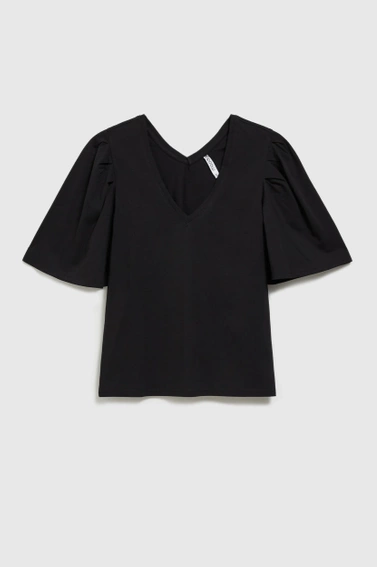 Bluzka z dekoltem w serek i z szerokimi bufiastymi rękawami  czarna 