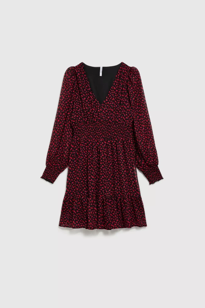 Sukienka z bufiastymi rękawami i dekoltem w serek czarna