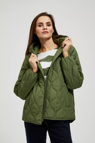 Krótka pikowana kurtka z kapturem khaki