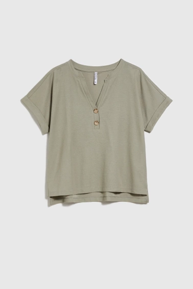 Bluzka z guzikami na dekolcie oliwkowa
