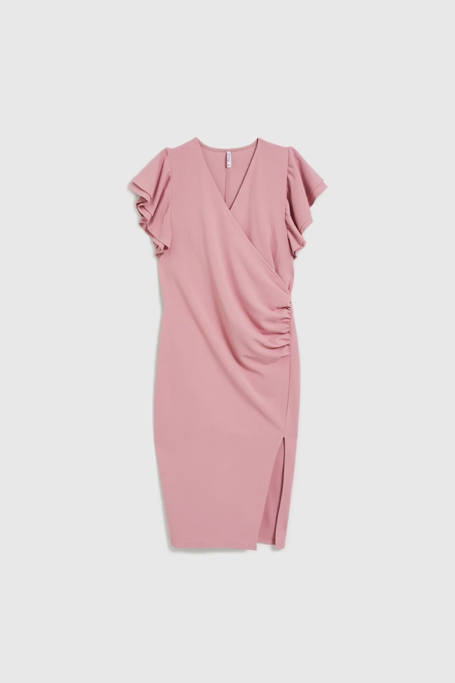 Sukienka z falbanami na rękawach różowa