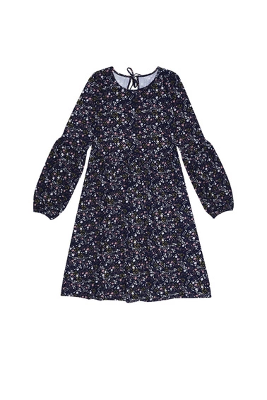 Rozkloszowana sukienka z nadrukiem granatowa