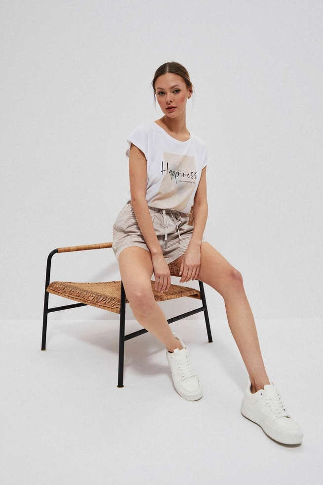 Bawełniane szorty w paski perłowo brązowa