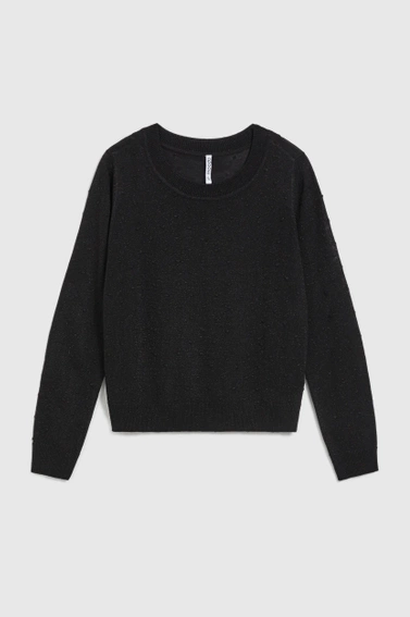 Sweter z długimi rękawami ozdobiony metaliczną nitką czarny