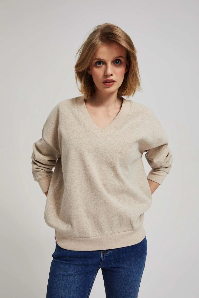 Bluza z dekoltem w serek piaskowa