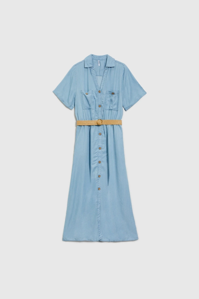 Sukienka lyocell z paskiem błękitna