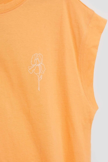 T-shirt z nadrukiem i krótkimi rękawami brzoskwiniowy