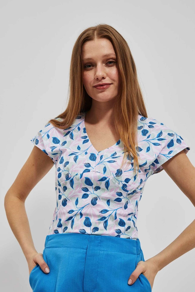 T-shirt z dekoltem w serek wielokolorowy