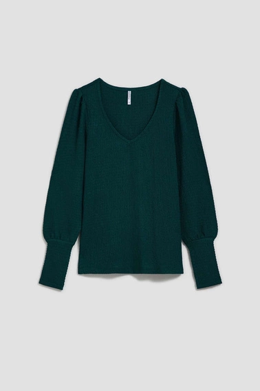 Bluzka z dekoltem w serek szmaragdowa