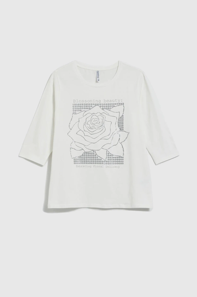 Bluzka z nadrukiem i rękawami 3/4 biała