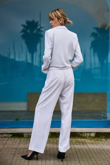 Wiskozowo-lniane spodnie białe 