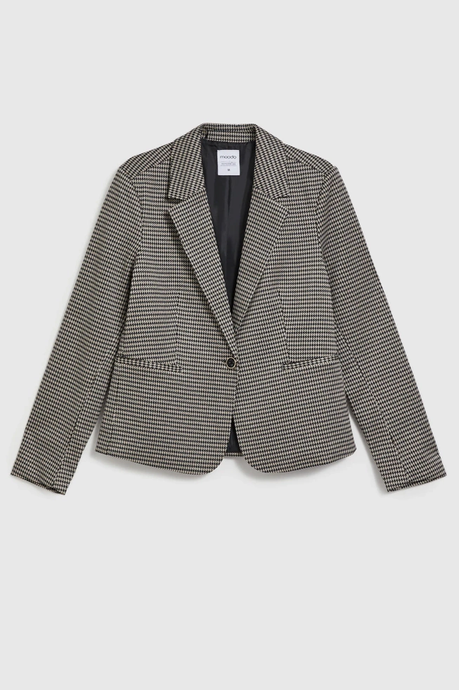 Jednorzędowa marynarka w pepitkę beżowa