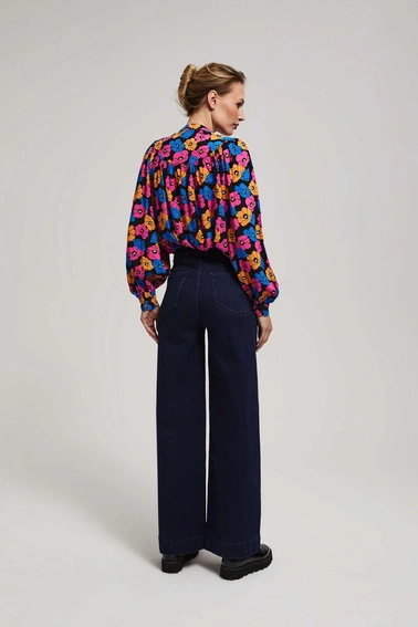 Jeansy wide leg z ozdobnymi guzikami granatowe