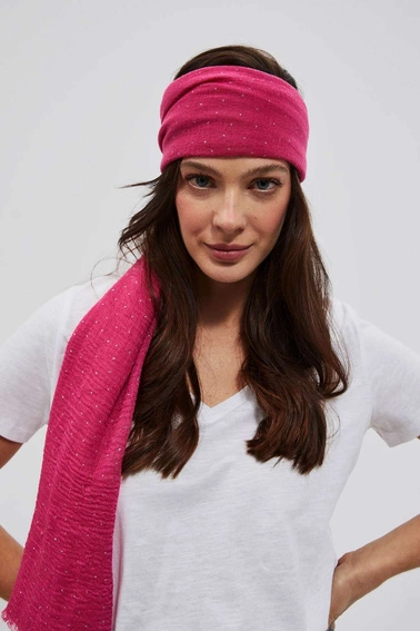 Szal z drobnym metalicznym nadrukiem truskawkowy