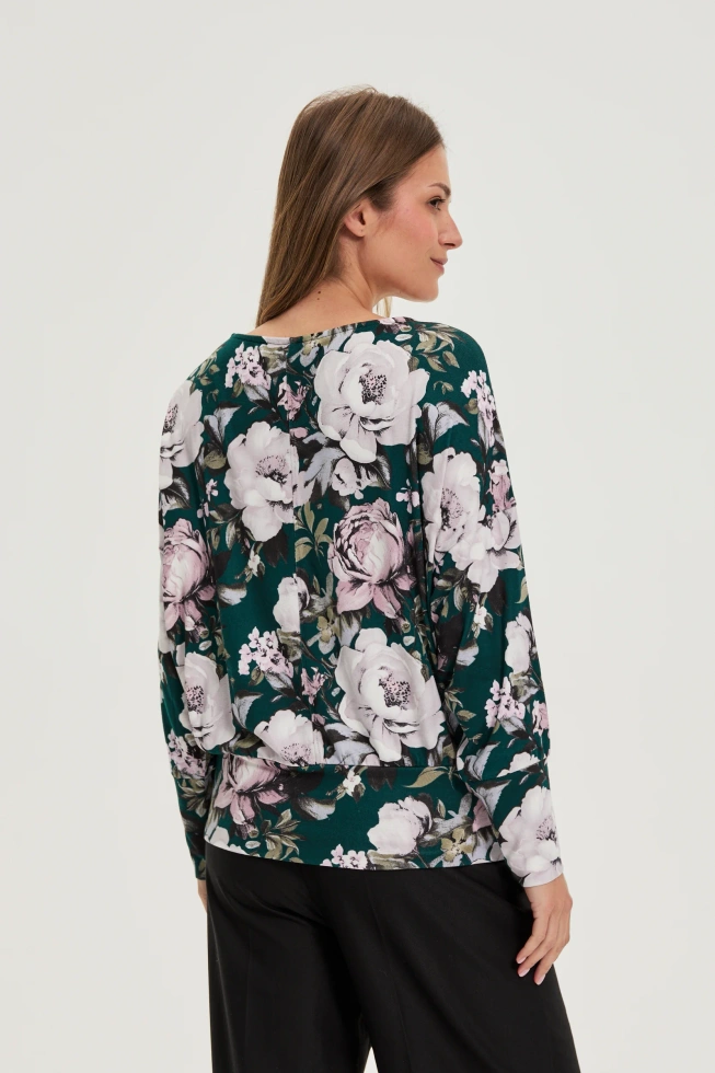 Sweter w kwiaty zielony