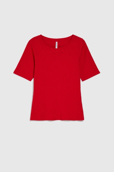Dopasowana bluzka z prążkowanego materiału czerwona