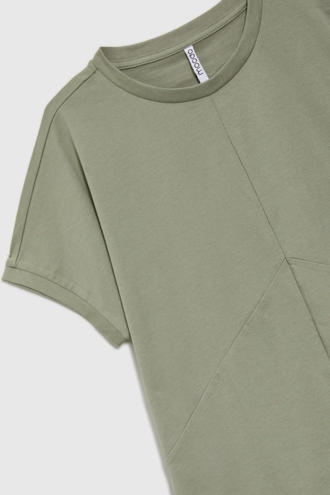 Bawełniana bluzka z krótkimi rękawami oliwkowa