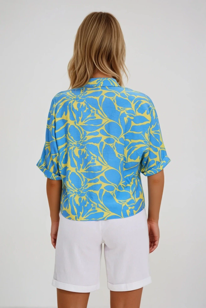 Wzorzysta koszula z wiązanemi żółta