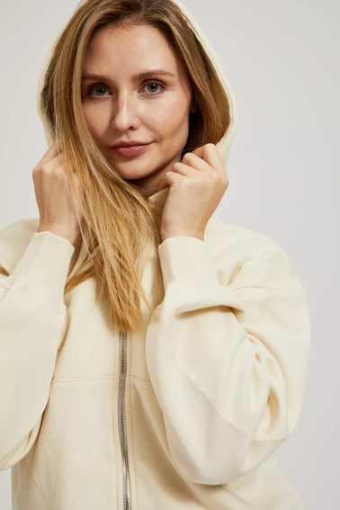 Rozpinana bluza z kapturem i bufiastymi rękawami beżowa