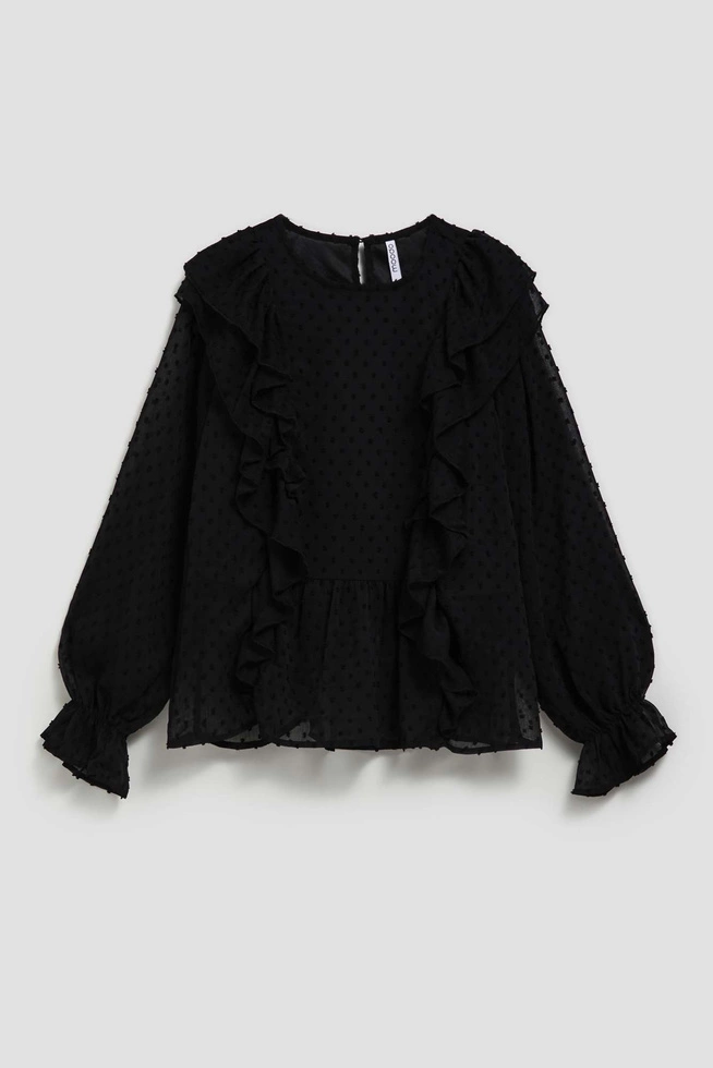 Koszula z falbanami i długimi rękawami czarna