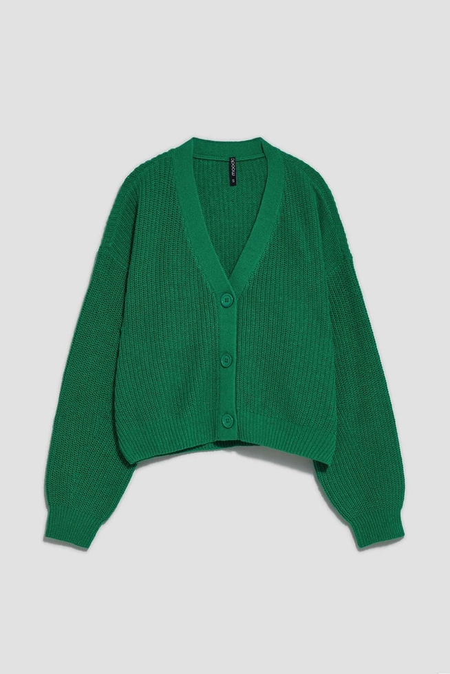 Krótki kardigan zapinany na guziki zielony