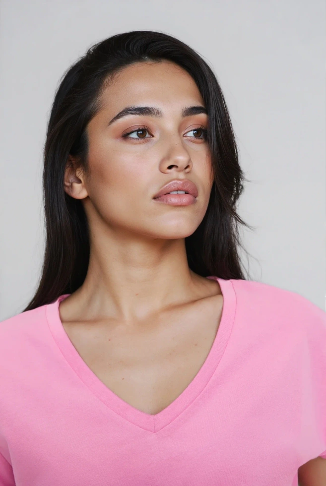 Bawełniany t-shirt z dekoltem w serek różowy