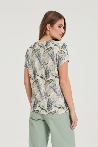 Bluzka z dekoltem w serek beżowa