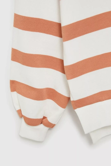 Bluza w paski z bufiastymi rękawami brązowa