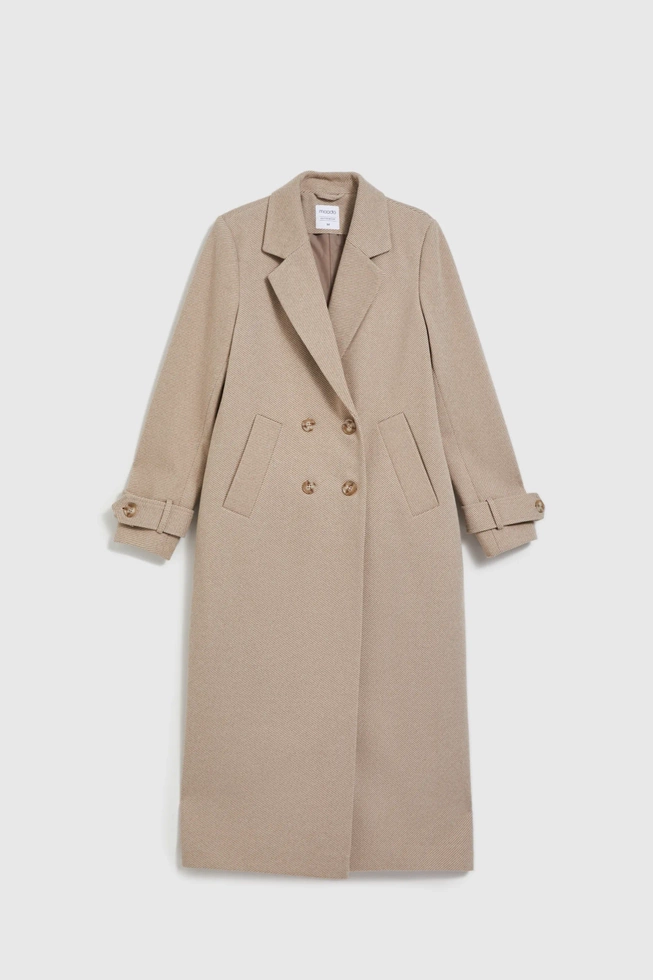 Elegancki długi płaszcz beżowy