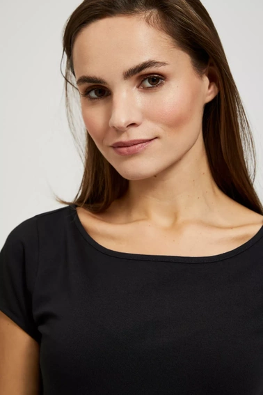 Gładka dopasowana bluzka z krótkimi rękawami czarna