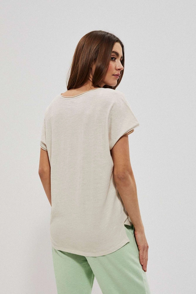 Bawełniany t-shirt z kieszonką beżowy