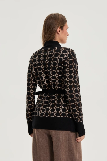 Kardigan w geometryczny wzór czarny