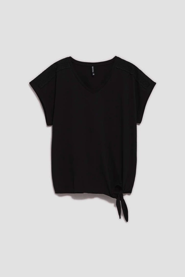 T-shirt z wiązaniem czarny