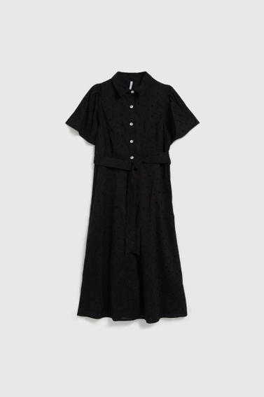 Rozkloszowana sukienka z guzikami czarna
