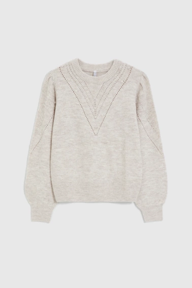 Sweter z bufiastymi rękawami beżowy