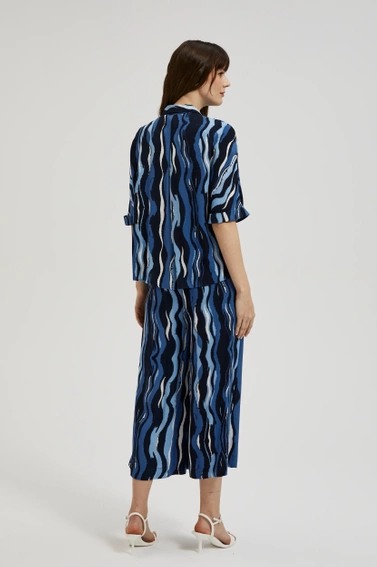 Wzorzysta koszula z krótkimi rękawami niebieska