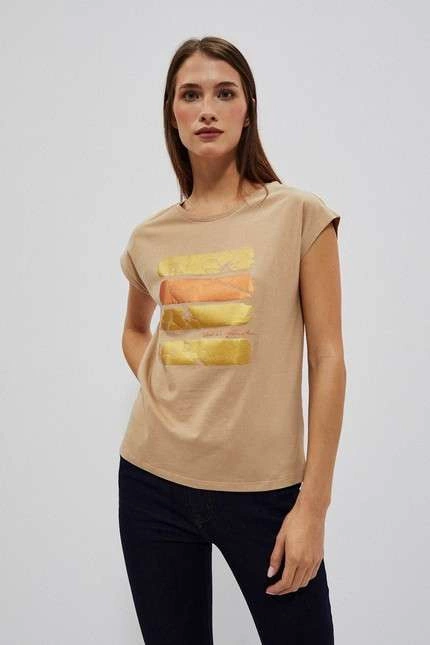 Bawełniana bluzka z nadrukiem ciemny beż