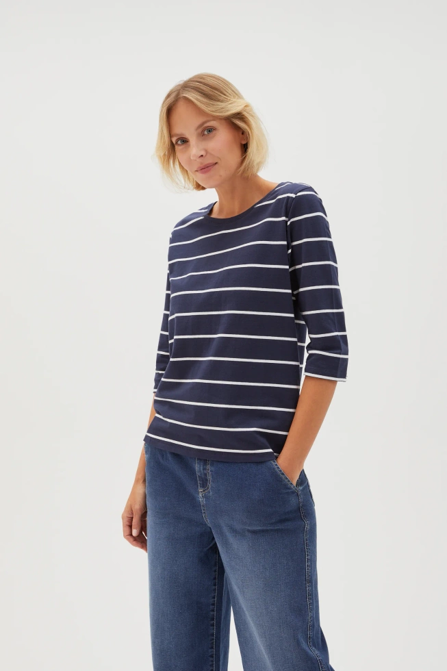 Bluzka w paski o prostym fasonie granatowa