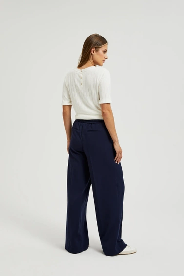 Spodnie z szerokimi nogawkami i wiązaniem w pasie granatowe