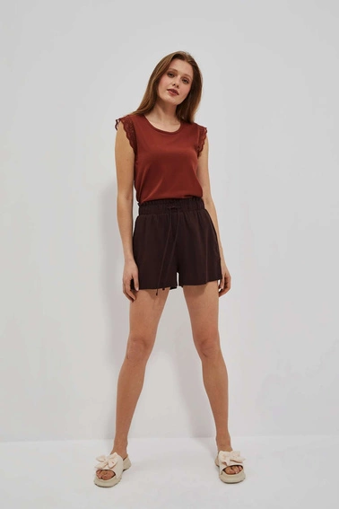 Top z koronką na rękawie brązowy