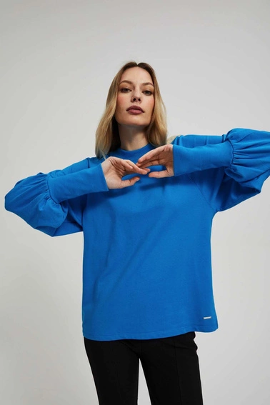 Bluza z bufiastymi rękawami lazurowa