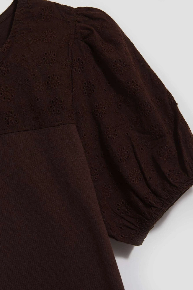 Bluzka z bufiastymi rękawami ciemnbrązowa