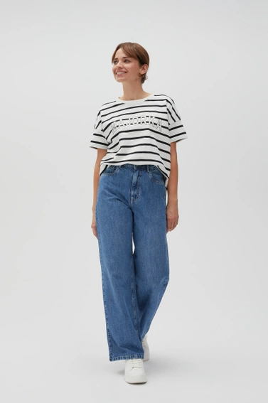 Bluza w paski z napisem biała