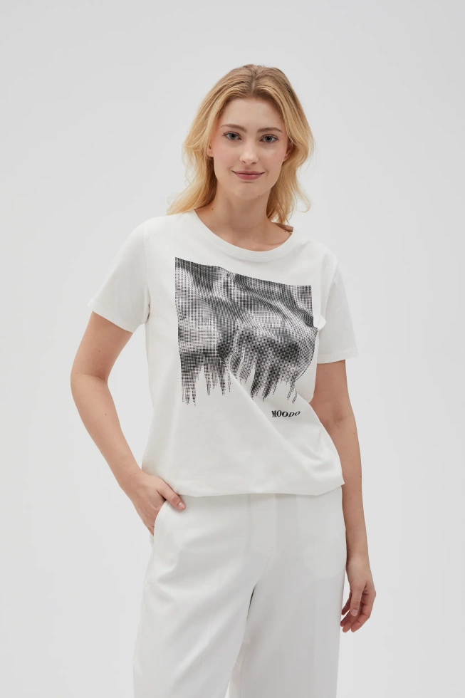 Biała bawełniana bluzka z nadrukiem