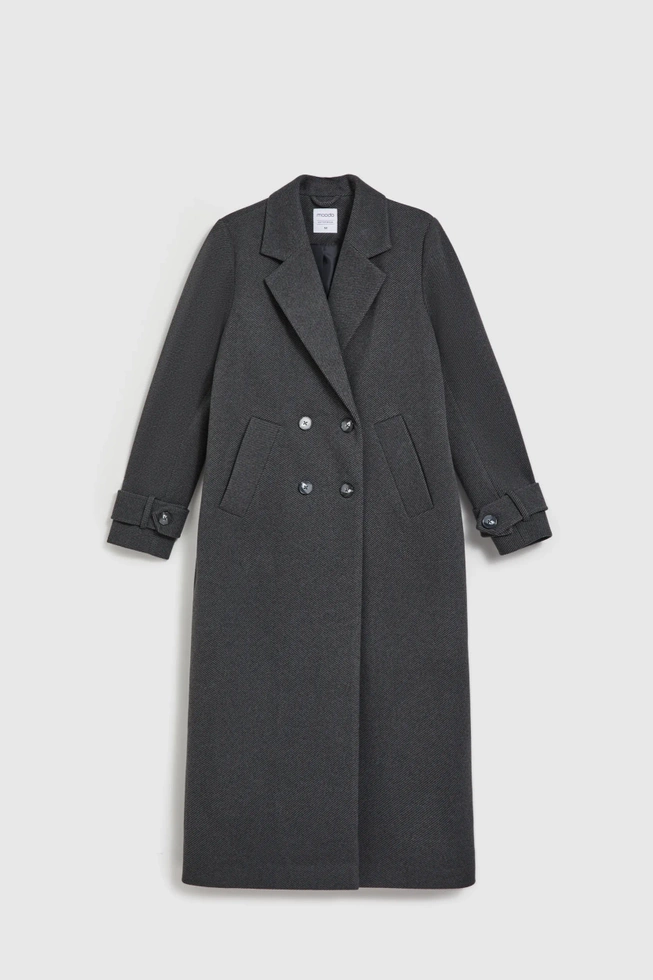 Elegancki długi płaszcz szary